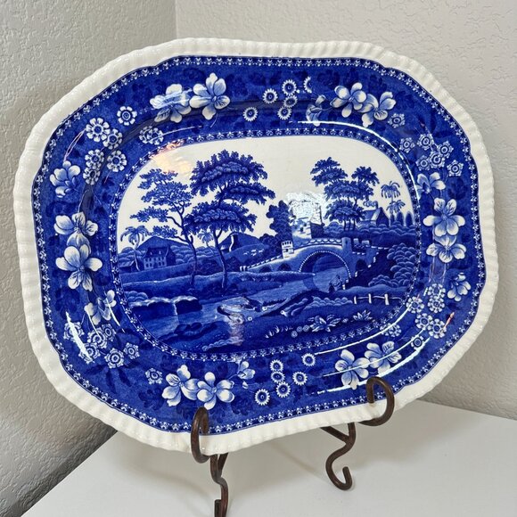 Antique English Copeland Spode's Tower Blue/White Platter Large 15"x12" Mint EUC - Picture 2 of 15